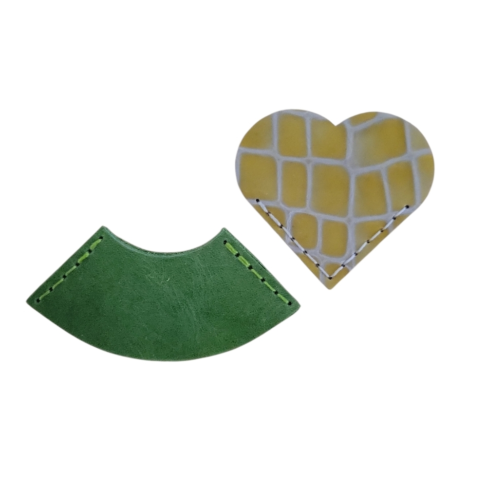 Handcrafted Genuine Leather Bookmarks Green And Yellow Crocodile Print
